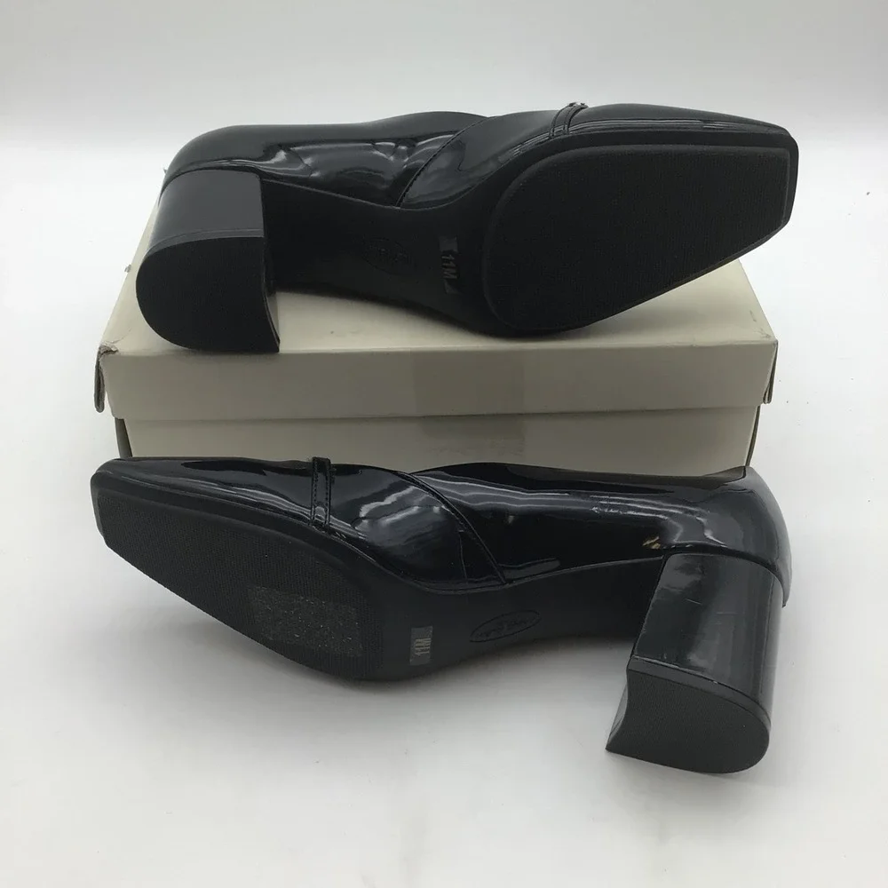 Anne Klein Black Square Toe AKLAURAL Block‎ Heel Mary Jane Pumps Women Size 11
